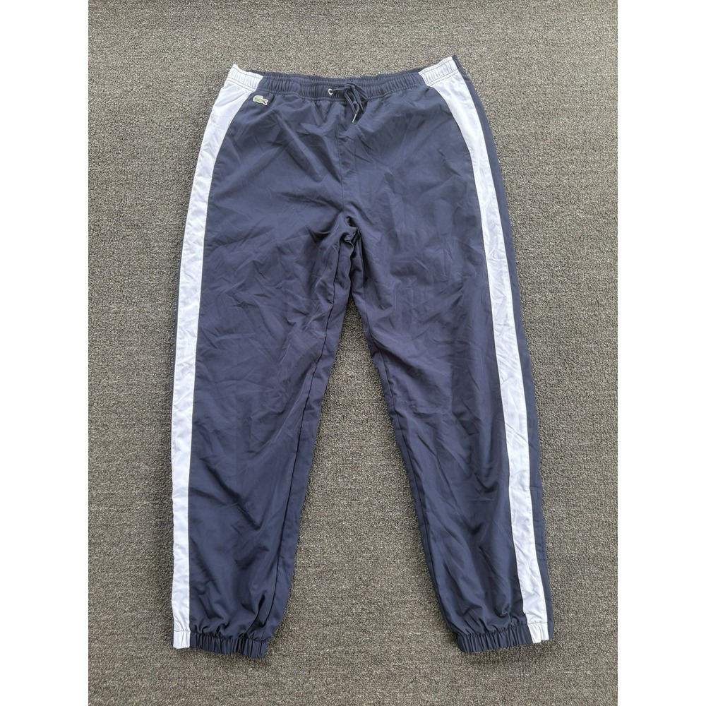 Lacoste Sport Track Pants Size 8 (XL) Navy White Side Stripe Windbreaker Joggers